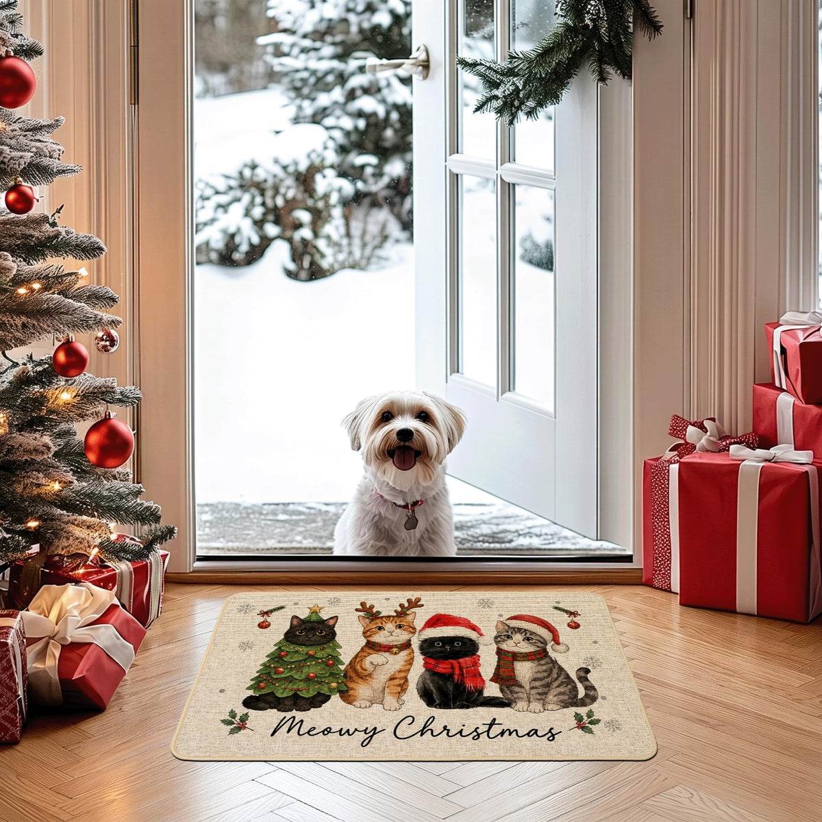 Baccessor Christmas Doormat, 17 x 29 Inches, Four Cats