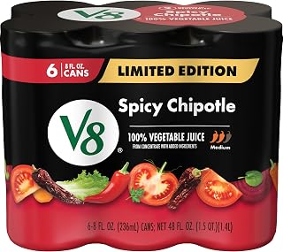 V8 Spicy Chipotle 100% Vegetable Juice, 8 fl oz Can (6 Pack)
