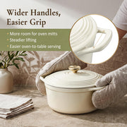 Overmont Cast Iron Dutch Oven, 5.5 Quart, Warm White