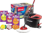 O-Cedar Punch Fruit-Shaped Scrub Sponge Pack (3 Count) + EasyWring Microfiber Spin Mop and Bucket System – Flexible, Multi-Use Scrub Sponges & Complete Mopping Cleaning Bundle