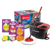 Punch Fruit-Shaped Scrub Sponge Pack (3 Count) + EasyWring Microfiber Spin Mop and Bucket System by O-Cedar – Easy Wring Spin Mop & Bucket + Punch Variety Pack