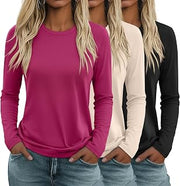 3 Pack Women's Long Sleeve Shirts Crew Neck Tunic Tops