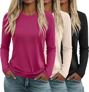 3 Pack Women's Long Sleeve Shirts Crew Neck Tunic Tops
