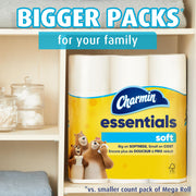 Essentials Soft Toilet Paper 6 Mega Rolls by Charmin – 6 Rolls (330 Sheets), Paper, No Color, Pack of 6, Model 80370716