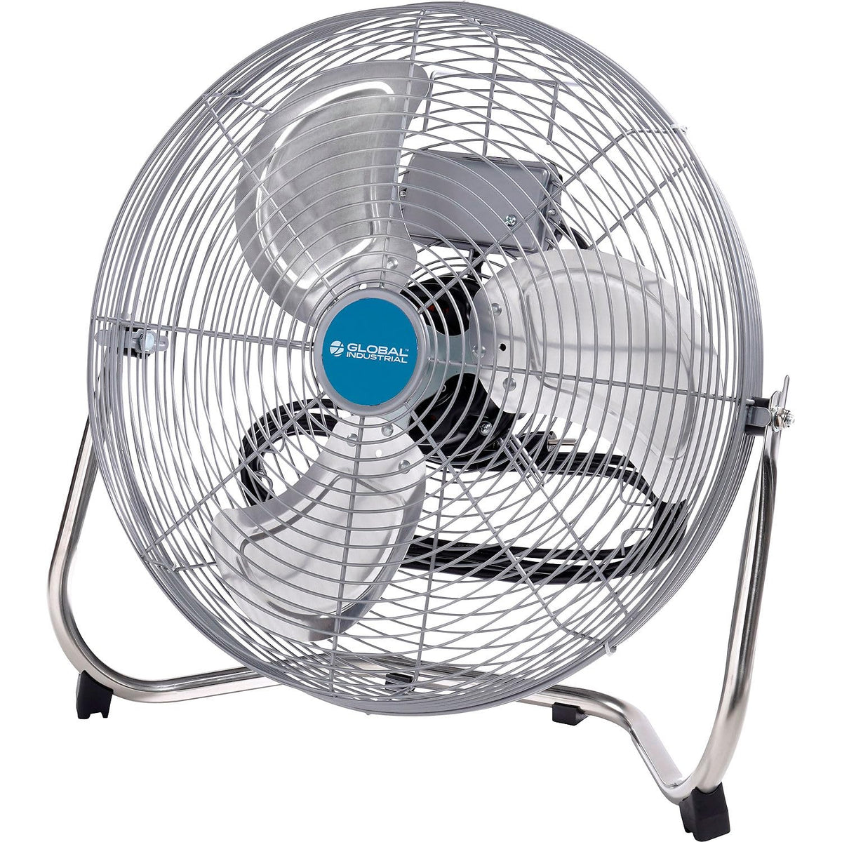 18" Diameter Industrial Floor Fan with Pivoting Head by Global Industrial – 21"L x 20.25"W x 7.5"H, Aluminum, Black/Gray/Silver, Model 258324