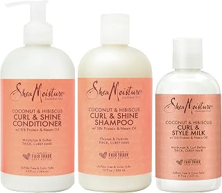 Shea Moisture SheaMoisture Moisturize and Define Shampoo, Conditioner and Styling Milk for Curly Hair Care Coconut and Hibiscus with Shea Butter and Coconut Oil