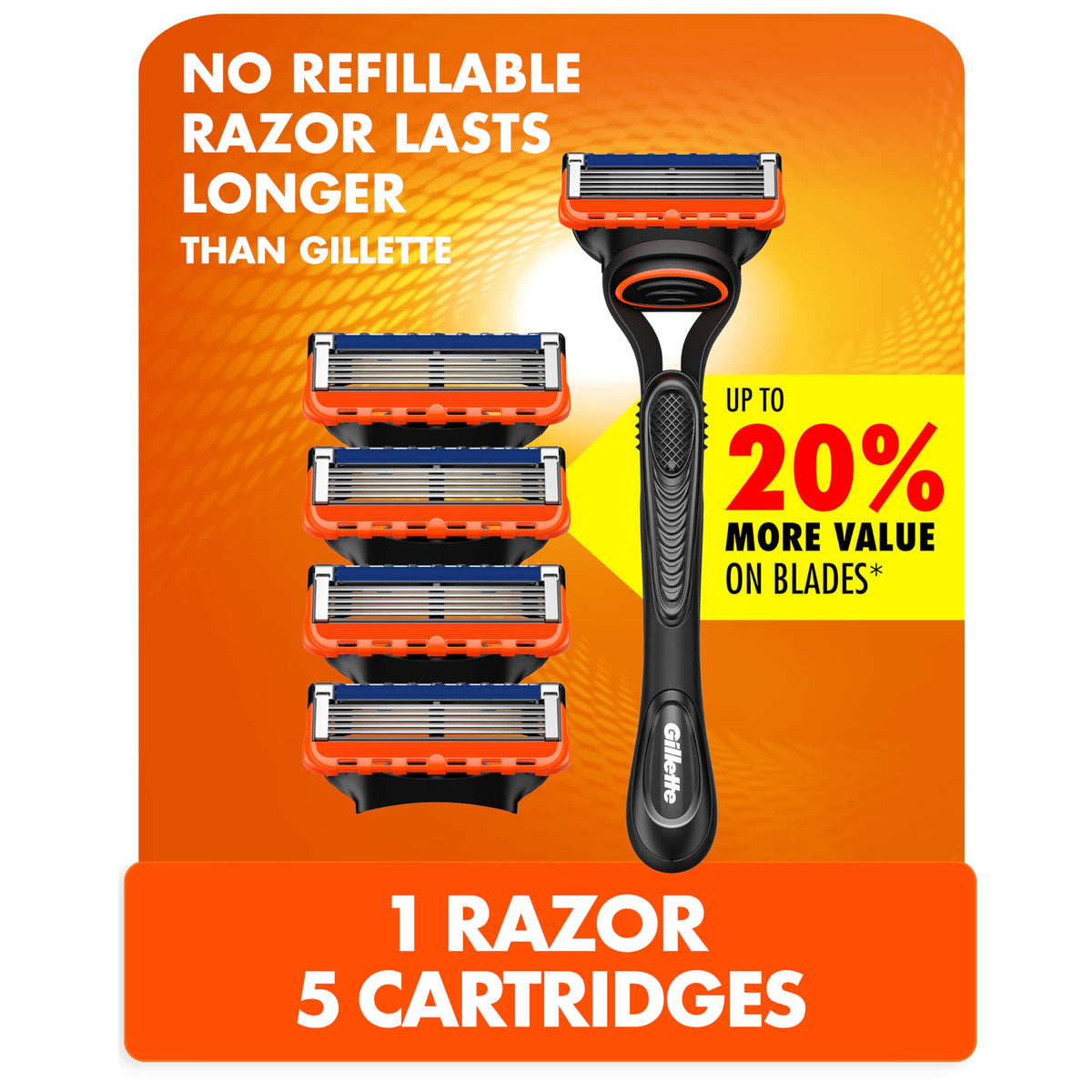 Gillette 1 Count (Pack of 1) / 1 Razor + 5 Refills / Black Cartridge Razors