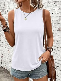 Women's Casual Sleeveless Tank Tops Summer Loose Fit Soft Shirts Daily Beach Vacation Basic Style
