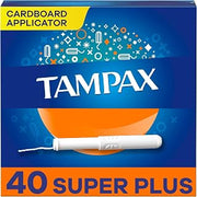 Tampax Cardboard Tampons for Women Super Plus Absorbency, Anti-Slip Grip, LeakGuard Skirt, Unscented, 40 Count