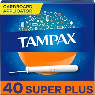 Tampax Cardboard Tampons for Women Super Plus Absorbency, Anti-Slip Grip, LeakGuard Skirt, Unscented, 40 Count