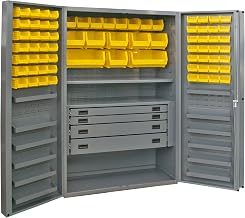 Durham Heavy Duty Welded 14 Gauge Steel Cabinet with 132 Bins, DCBDLP724RDR-95, 12 Door Shelves and 4 Drawers, 24" Length x 36" Width x 72" Height, 1 Shelf, Durable Gray Textured Coat Finish
