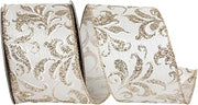 Reliant Ribbon Filigree Glitter Fantastic Stripe Wired Edge, Ivory/Gold, 2-1/2 Inch, 10 Yards