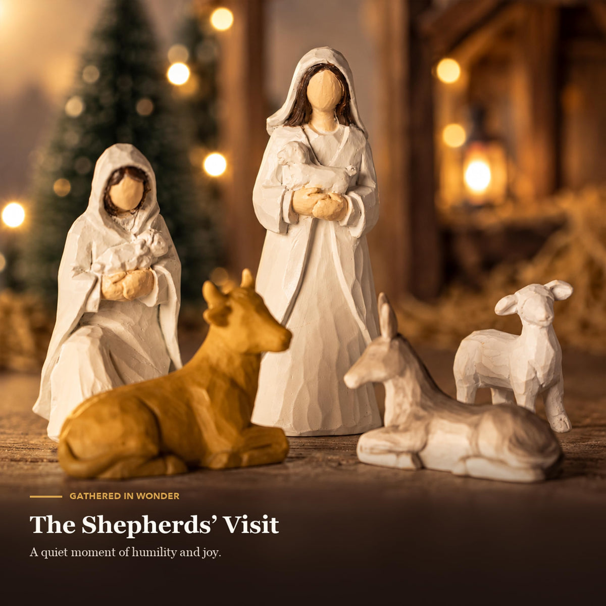 Gleemoria Nativity Scene with Lighted Stable, 17 Pieces, White