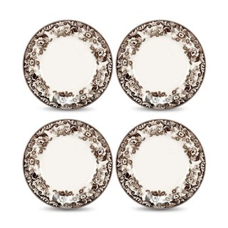 Spode Delamere Earthenware Salad Plates, 8 Inch Diameter, Set of 4, Brown and White