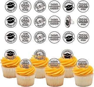 DecoPac Confetti Grad Cupcake Toppers, 24 Graduation Cupcake Rings, Congratulations Cake Toppers, Food Safe Cake Decorations - 24 Pack