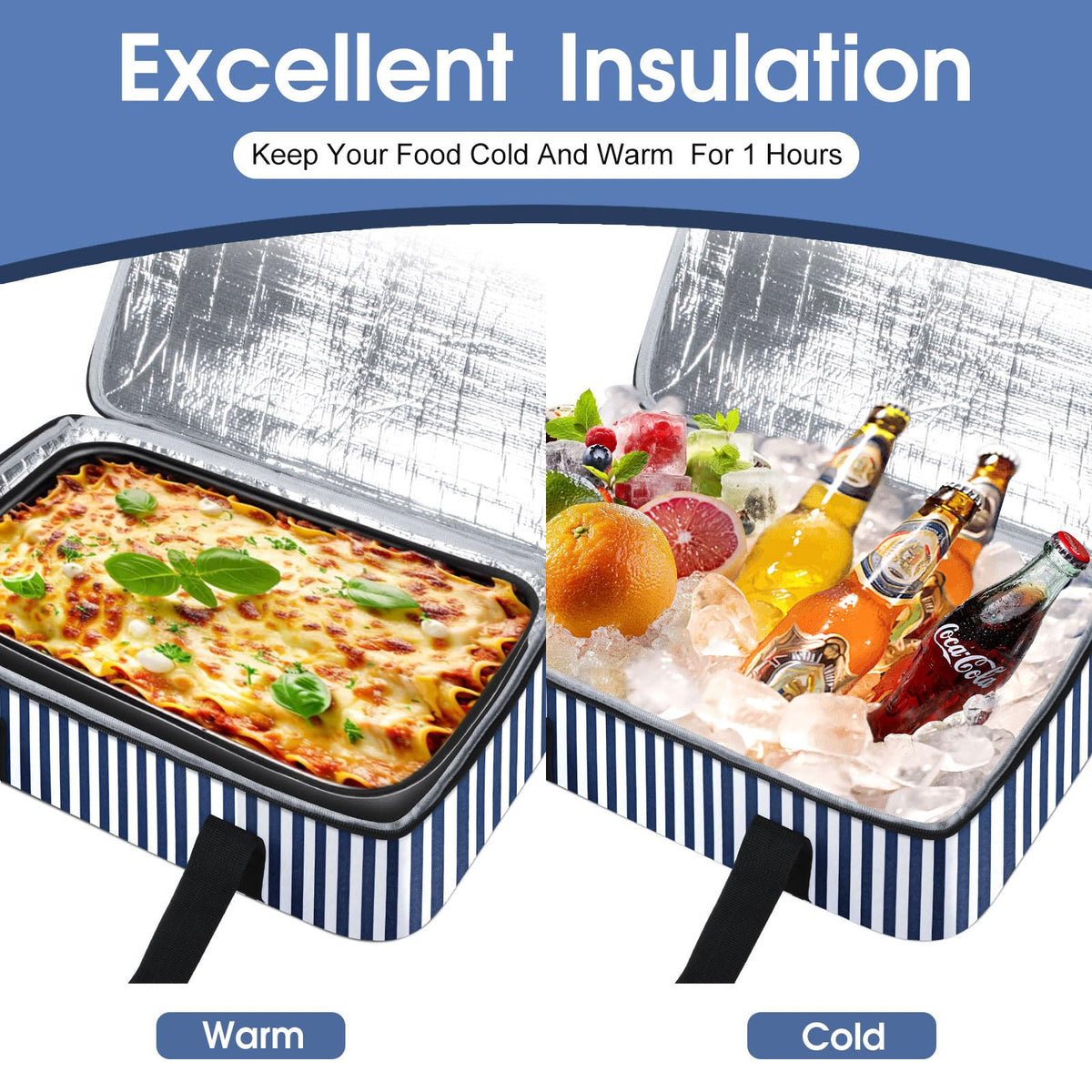 MIAOJIE Insulated Casserole Carrier, 16 x 10 x 4 Inches, Blue Stripes