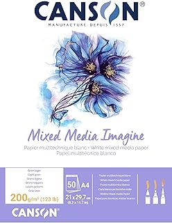 Canson Imagine Mixed Media 200gsm Paper, Natural White, A4 pad Including 50 Sheets