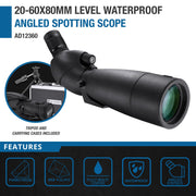 20-60x80mm Waterproof Angled Spotting Scope by Barska – 20-60x80, Black, Model AD12360
