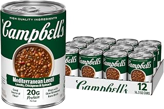Campbell's Protein Mediterranean Lentil Soup, 16.3 Oz Can (12 Pack)