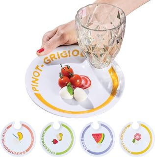 Sophistiplate Melamine Appetizer Plates with Wine Glass Holder by Meg Quinn – Charcuterie Accessories, Wine & Cheese Gifts for Entertaining