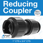 Reducing Coupler 1" CTS X 3/4"CTS 5 Pack by John Guest – Lead,Plastic, Black, Pack of 5, Model 4-PEI203628E