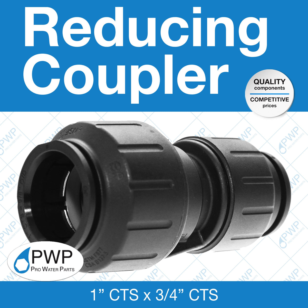 Reducing Coupler 1" CTS X 3/4"CTS 5 Pack by John Guest – Lead,Plastic, Black, Pack of 5, Model 4-PEI203628E
