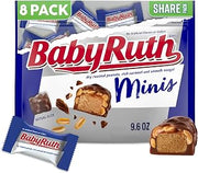 Baby Ruth Chocolatey, Peanut, Caramel, Nougat, Minis Individually Wrapped Candy Bars, Resealable Share Size, 9.6 oz, 8 Pack