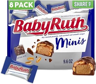 Baby Ruth Chocolatey, Peanut, Caramel, Nougat, Minis Individually Wrapped Candy Bars, Resealable Share Size, 9.6 oz, 8 Pack