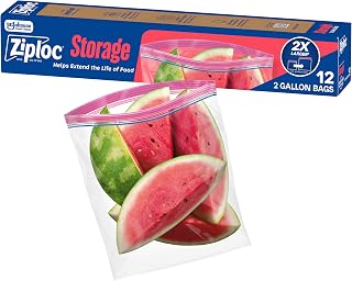 Ziploc 2 Gallon Food Storage Bags, Stand-Up Bottom, Easy to Fill, 12 Bags Total