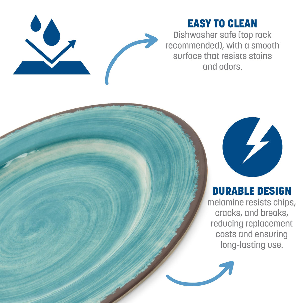 Mingle Resuable Plastic Plate Dinner Plate with Pottery Style for Home and Restaurant by Carlisle FoodService Products – Dinner Plate11 Inches, 0.49732 ounces, Melamine, Aqua