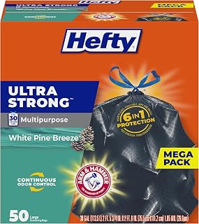 Hefty Ultra Strong 30 Gal Large Trash Bags, Black, White Pine Breeze, 50ct