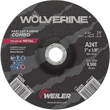 Weiler 56426 Wolverine 7/8" Arbor, 1/8" Thickness, 7" Diameter, A24T Grit, Type 27 Cutting and Light Grinding Wheel