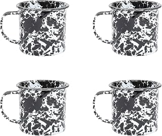 Crow Canyon Home Splatter Enamelware 16 oz Mugs, Set of 4, Black