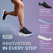 Women's Max Cushioning Glide Step Fairmont Sneaker by Skechers – 9, Mesh, Black/Blue, Model 129407