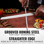 Cutluxe Carving Knife Set, 12 Inch Brisket Slicer With 10 Inch Honing Rod, Brown