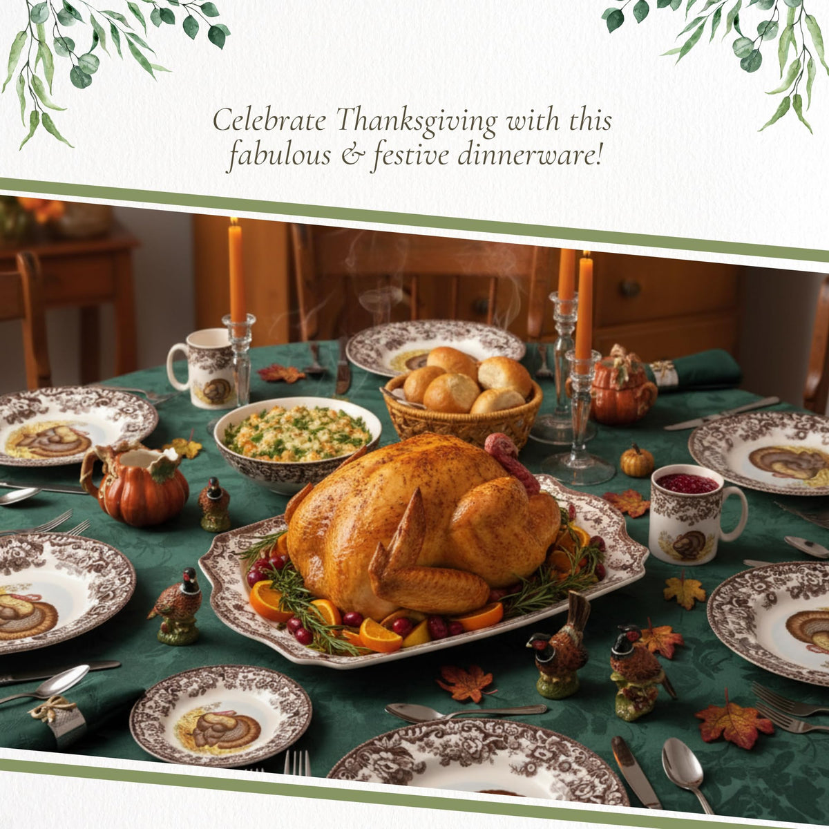 Spode Woodland Turkey Platter, Rectangular Porcelain, 17.5 Inch Brown White
