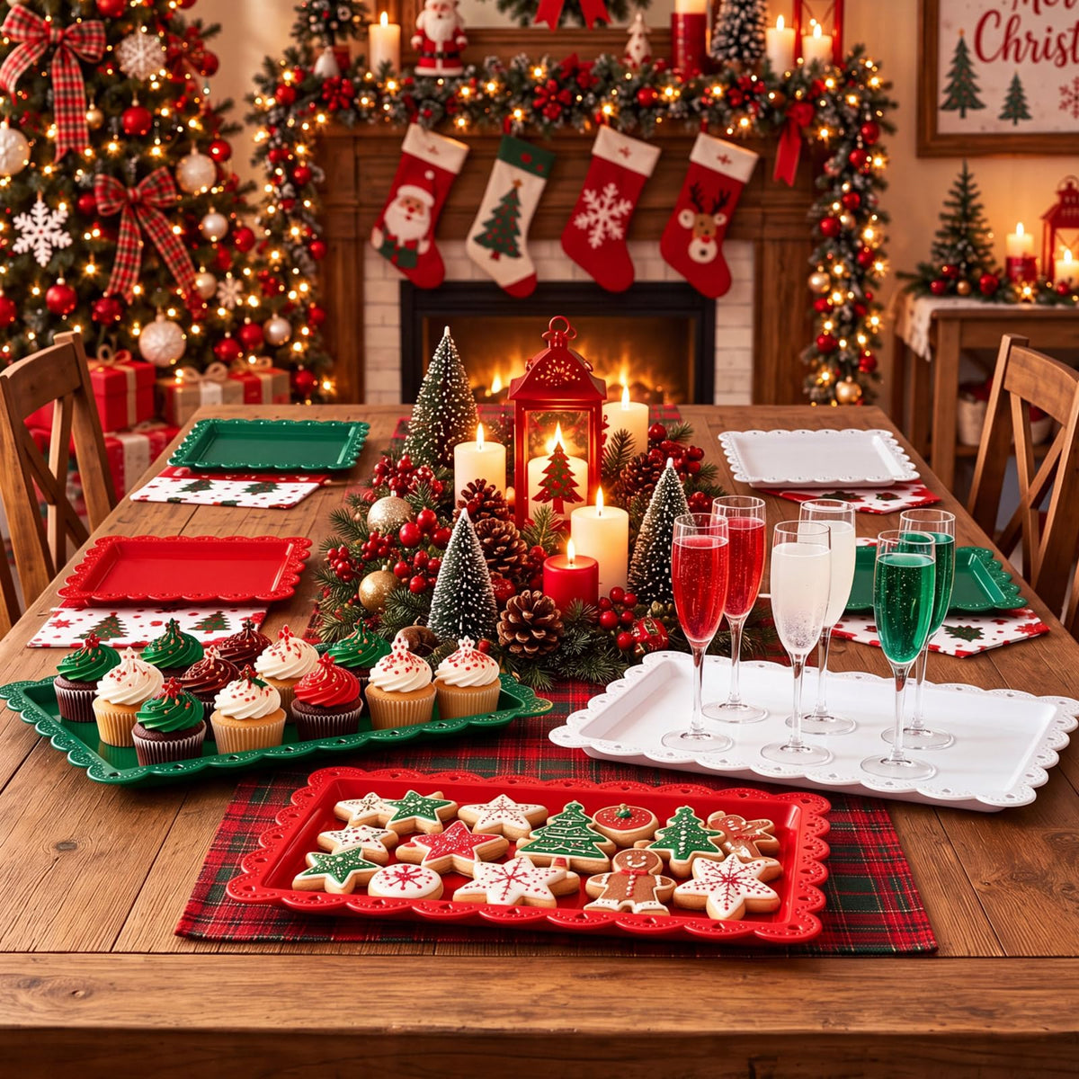 Meanplan Christmas Serving Tray Set, 12 Pack, Red Green White