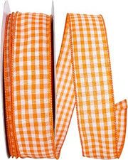 Reliant Ribbon Gingham Check Bright Value Wired Edge Ribbon, 1-1/2 Inch X 50 Yards, Orange