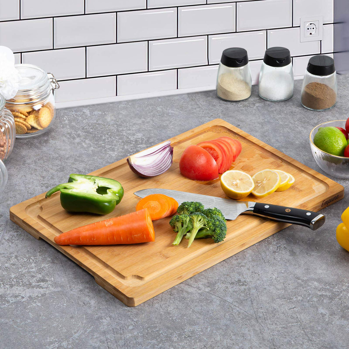 Empune Bamboo Cutting Board, Extra Large 17.6 x 12 Inch, Brown