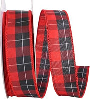Reliant Ribbon Mountain Buffalo Check Value Wired Edge Ribbon, 1-1/2 Inch X 50 Yards, Red/black