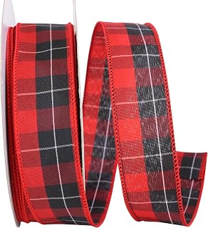 Reliant Ribbon Mountain Buffalo Check Value Wired Edge Ribbon, 1-1/2 Inch X 50 Yards, Red/black