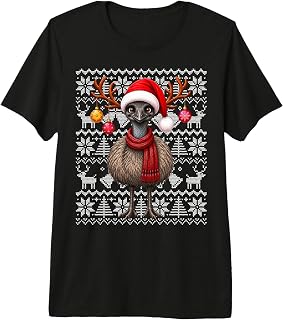 Emu Xmas Ugly Sweaters Festive Santa Emu Bird Christmas Premium Tri-Blend T-Shirt