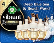 Air Wick Plug-In Scented Oil Refills, 4 Count, Deep Blue Se & Beach Wood, Air Freshener, Essential Oils