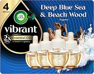 Air Wick Plug-In Scented Oil Refills, 4 Count, Deep Blue Se & Beach Wood, Air Freshener, Essential Oils