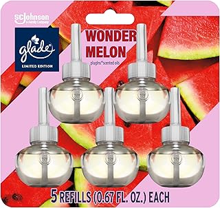 Glade PlugIns Refills Air Freshener, Wonder Melon, Scented and Essential Oils for Home and Bathroom, 0.67 Fl Oz, 5 Count