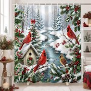 Visstree Shower Curtain, Red Cardinal Winter Scene, 71x71 Inch