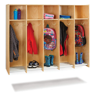 5 Section Hanging Locker Without Bins by Jonti-Craft – 60.5" x 48" x 15", Aluminum, Natural Wood, Model 9137JC