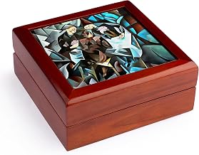 3dRose Three Men Playing Cards Geometric Art After Rockline Jewelry Box 7 x 7 inch with 4 inch tile
