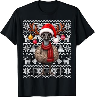 Emu Xmas Ugly Sweaters Festive Santa Emu Bird Christmas T-Shirt