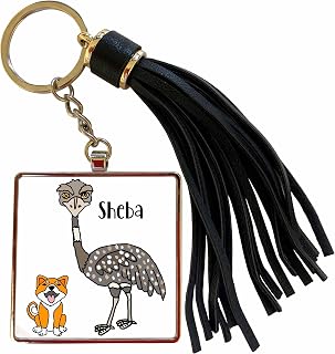 3dRose Cute Funny Sheba Inu Dog and Emu Named Sheba Pun Cartoon Tassel Key Chain